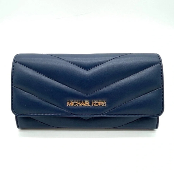 Michael Kors Large Trifold Wallet Navy Blue - Picture 2 of 9